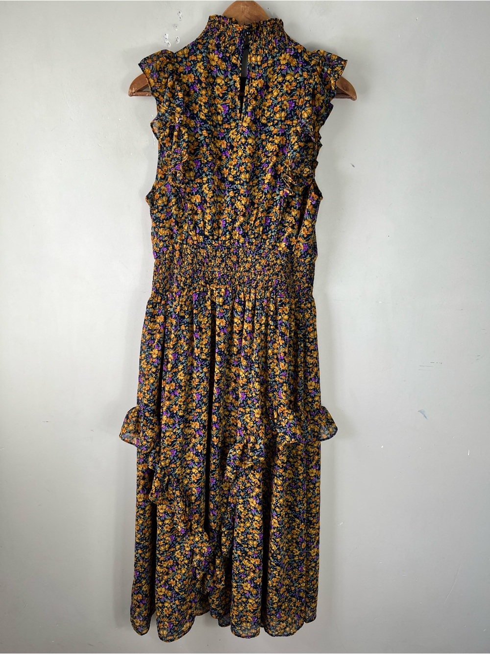 Lulus Evalina Mustard Yellow Floral Print Mock Neck Midi Dress Size Large NWOT - Picture 7 of 15